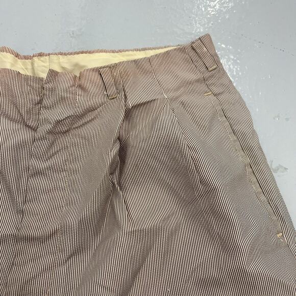 Vintage 60s Brown Striped Seersucker Nylon Trousers 32x32 - Picture 2 of 5